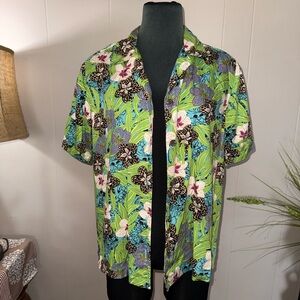 Kim Rogers • Animal Print Plumeria Floral Hawaiian Shirt